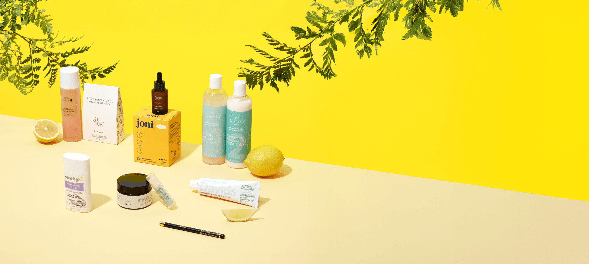Think Dirty Monthly Box - Clean Beauty and Eco-Friendly Essentials Think Dirty Monthly Box with clean beauty and eco-friendly products including styling gel, hydrating serum, eye gels, bar soap, lipstick, laundry detergent sheets, and shower steamers.